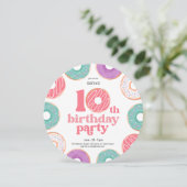 Round Donut Party Girl 10th Birthday Invitation (Debout devant)
