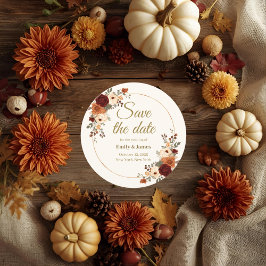 Round Fall Wedding Save the Date Kaart