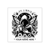 Round Floral Fantasy vlinder ex libris stempel (Afrduk)