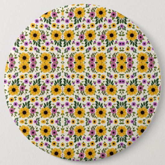 Round floral mousepad featuring a vibrant pattern ronde button 6,0 cm (Voorkant)