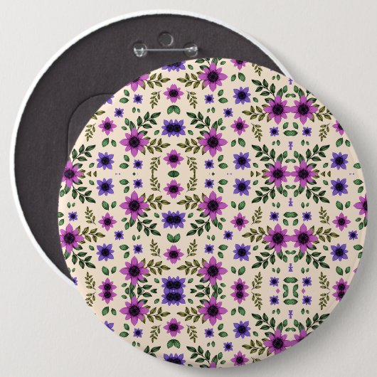 Round floral pattern button featuring a symmetrica (Voorkant /achterkant)