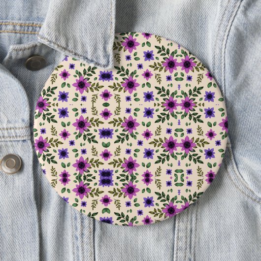 Round floral pattern button featuring a symmetrica (In situ)