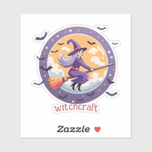 Round Halloween Witch Sticker (Vel)