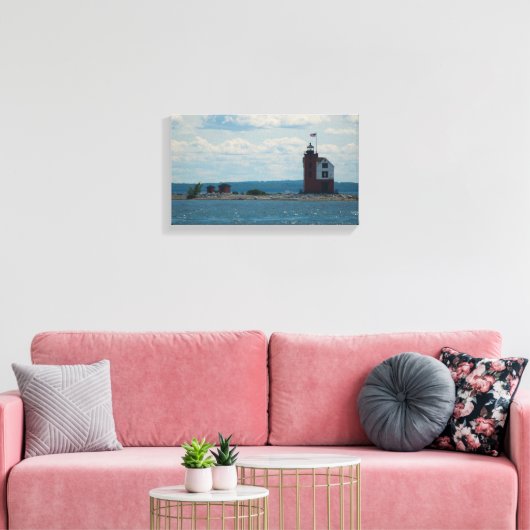 Round Island Lighthouse, Mackinac Island, Michigan Canvas Afdruk (Insitu (Woonkamer))