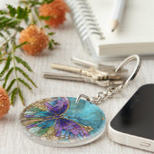 Round Keychain with a Watercolor Butterfly  (Voorkant Rechts)