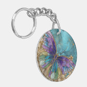 Round Keychain with a Watercolor Butterfly  (Voorkant Links)