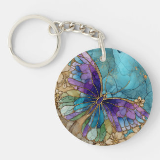 Round Keychain with a Watercolor Butterfly 