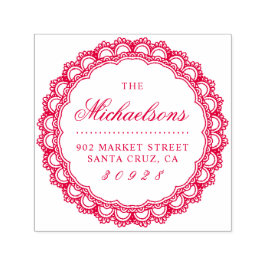 Round Lace Border Achternaam Script Retouradres Zelfinktende Stempel