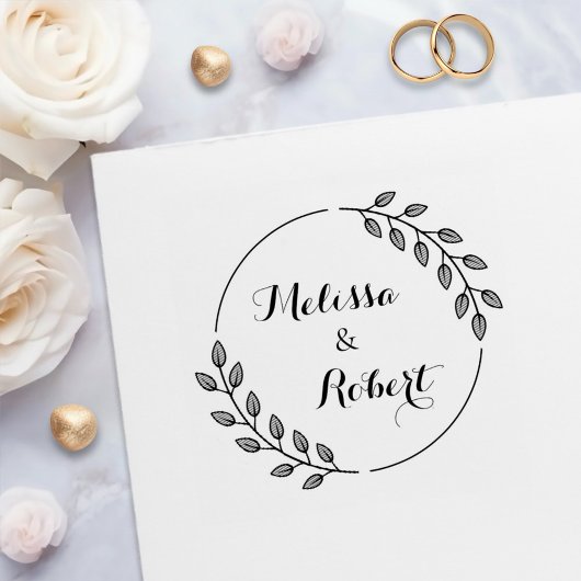 Round Leaves Wreath Custom Names Zelfinktende Stempel