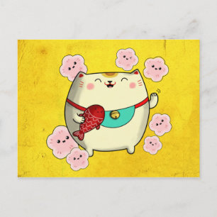Round Maneki Neko Cat Briefkaart