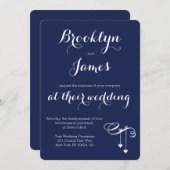 Round Marine Blue Wedding Invitations Coeurs (Devant / Derrière)
