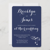 Round Marine Blue Wedding Invitations Coeurs (Devant)