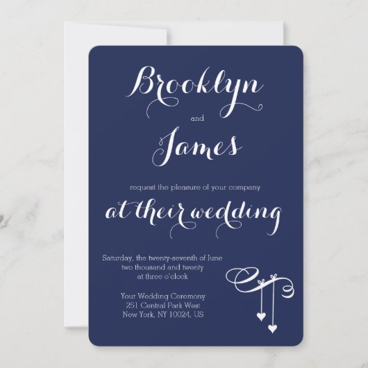 Round Marine Blue Wedding Invitations Coeurs (Devant)