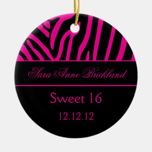 Round Ornament Hot Pink Black Zebra Sweet 16 (Voorkant)
