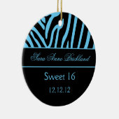 Round Ornament Light Blue Black Zebra Sweet 16 (Rechts)