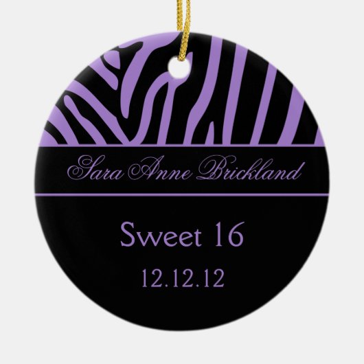 Round Ornament Paars Black Zebra Sweet 16 (Voorkant)