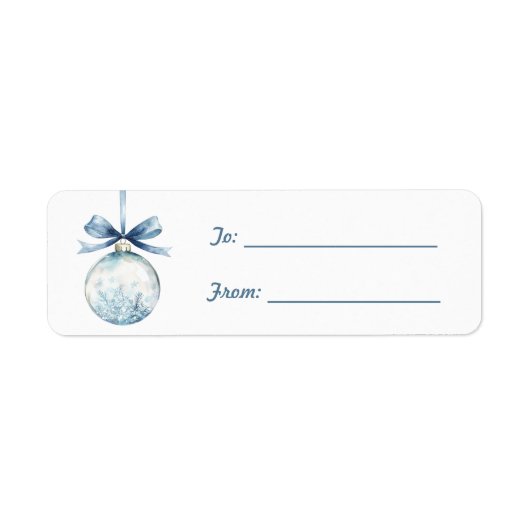 Round Ornament with Blue Bow Christmas Etiket (Voorkant)