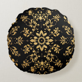 Round Pillow black yellow pattern  Rond Kussen