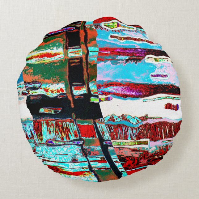 Round Pillow – Collapse Reflection Abstract Design Rond Kussen (Achterkant)