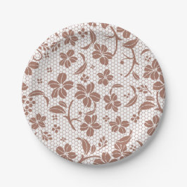 Round plate with a brown floral pattern papieren bordje