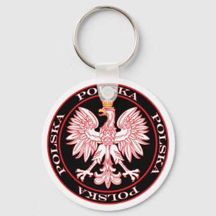 Round Red Polska Eagle Sleutelhanger