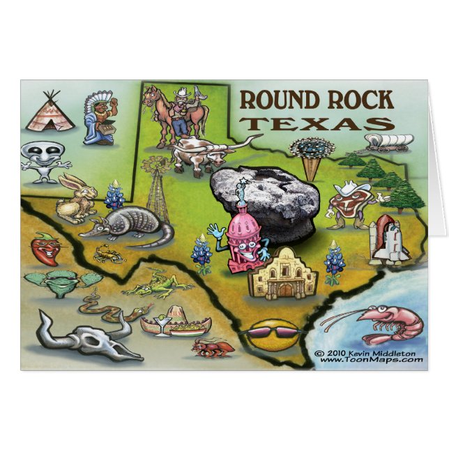 Round Rock Texas Cartoon Map (Voorkant Horizontaal)