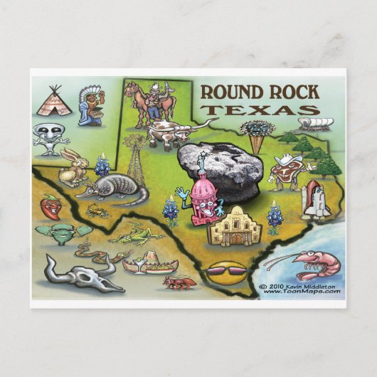 Round Rock Texas Cartoon Map Briefkaart (Voorkant)