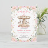 Round & Round Floral Carousel Birthday Invitation (Debout devant)