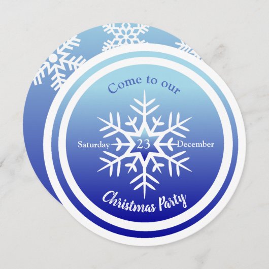 Round Scandi Snowflake over blauwe uitnodiging (Voorkant / Achterkant)