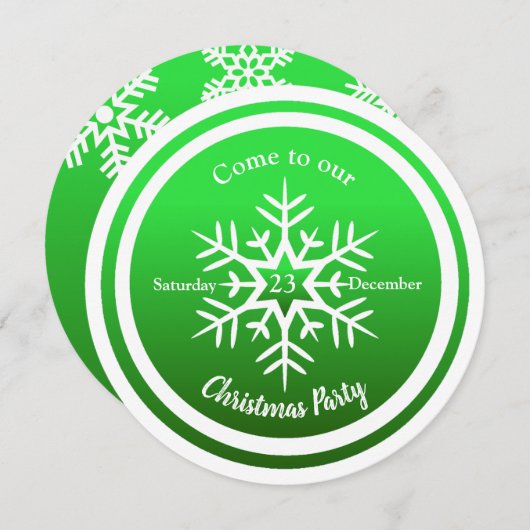 Round Scandi Snowflake over groene uitnodiging (Voorkant / Achterkant)