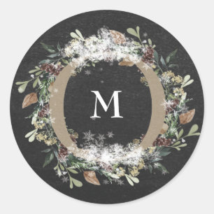 Round Sticker Kerstmis Chalk Holiday Floral