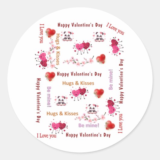 Round Stickers Cat Be My Valentine Love  (Devant)