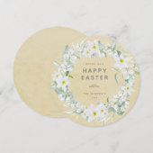 Round White Floral met Happy Easter Flat Kaart (Voorkant / Achterkant)