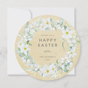 Round White Floral met Happy Easter Flat Kaart