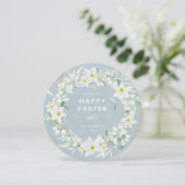 Round White Floral met Happy Easter Flat Kaart (Staand voorkant)