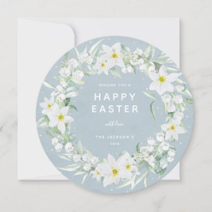 Round White Floral met Happy Easter Flat Kaart