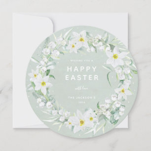Round White Floral met Happy Easter Flat Kaart