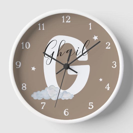 Round White Wood Frame Boho Nursery Wall Clock (Voorkant)
