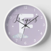 Round White Wood Frame Lavender Nursery Wall Clock (Voorkant)