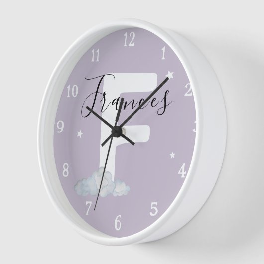 Round White Wood Frame Lavender Nursery Wall Clock (Hoek)