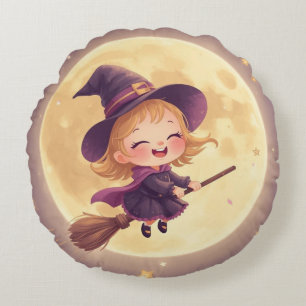 Round Witch Halloween Pillow - Spooky Decor Rond Kussen