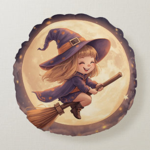 Round Witch Halloween Pillow - Spooky Decor Rond Kussen