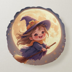 Round Witch Halloween Pillow - Spooky Decor Rond Kussen