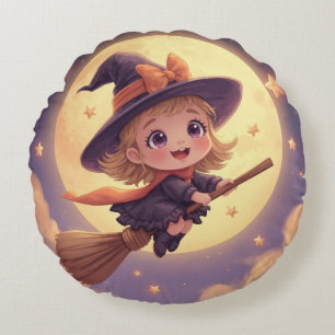 Round Witch Halloween Pillow - Spooky Decor Rond Kussen