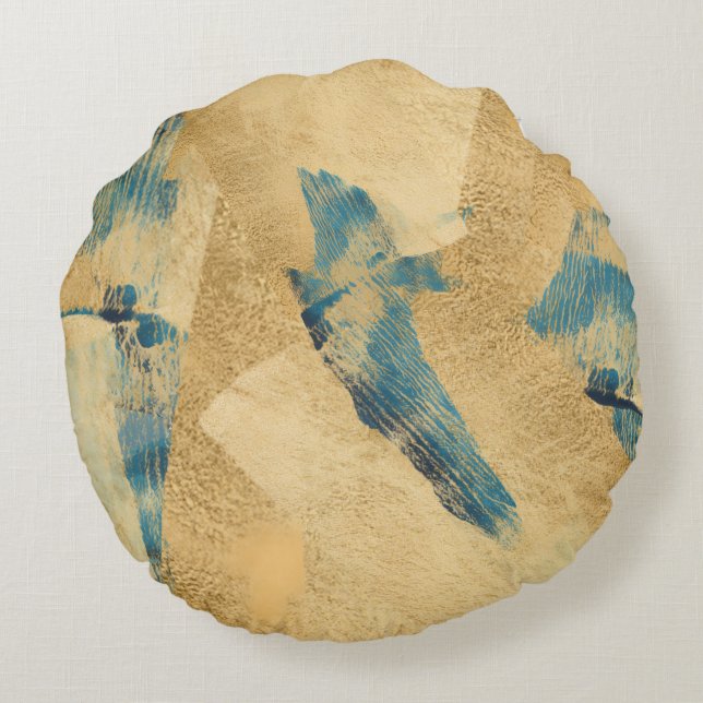 Round Yellow Teal Abstract Throw Pillow Rond Kussen (Achterkant)