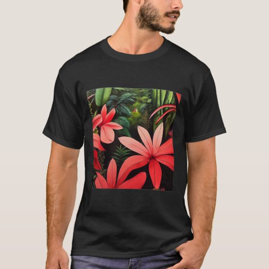 Rousseau Oerwoud Flowers Basic Dark T-Shirt (Voorkant)