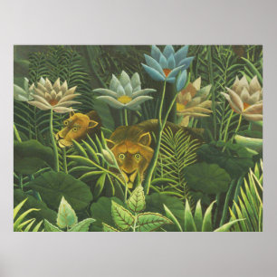Rousseau Oerwoud Tropical Lion Art Print Foliage