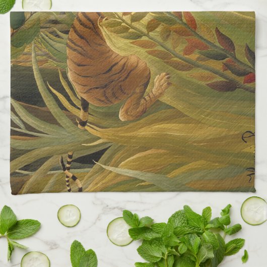 Rousseau Oerwoud Tropische Tijger Kunst Theedoek (Gevouwen)