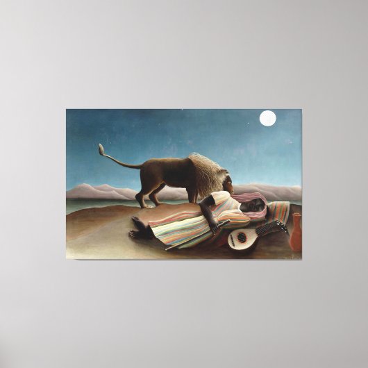 Rousseau Sleeping Gypsy Lion Painting Canvas Afdruk (Voorkant)