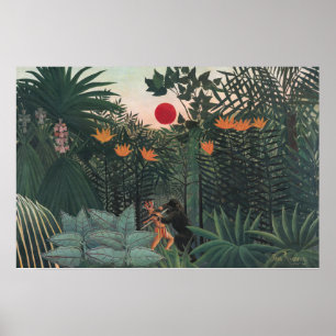 Rousseau - Tropisch landschap, Indiaan en gorilla Poster